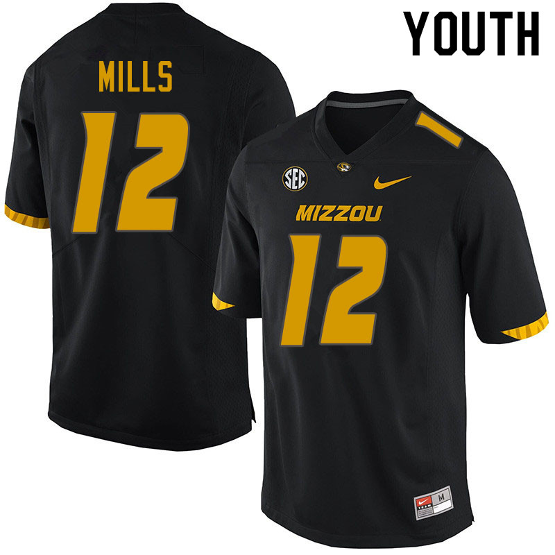 Youth #12 Chris Mills Missouri Tigers College Football Jerseys Sale-Black - Click Image to Close